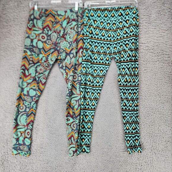 Lularoe Pants Womens Tall & Curvy Set of Two Green Pull On Leggings - Picture 6 of 13